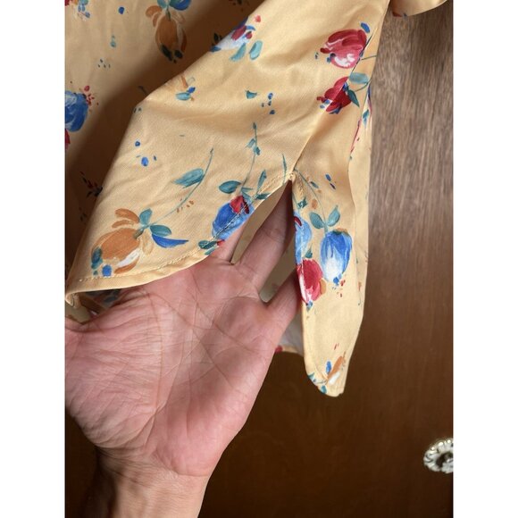 Pretty Tops Women's Vintage 70s Blouse Floral Short Sleeve Tie Yellow Spring XL - Picture 4 of 10